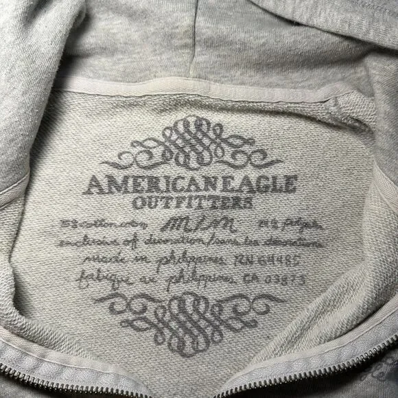American Eagle Hoodie Women Size M Gray Pullover Preppy Academia AEO Est 77 Y2K - Picture 12 of 14